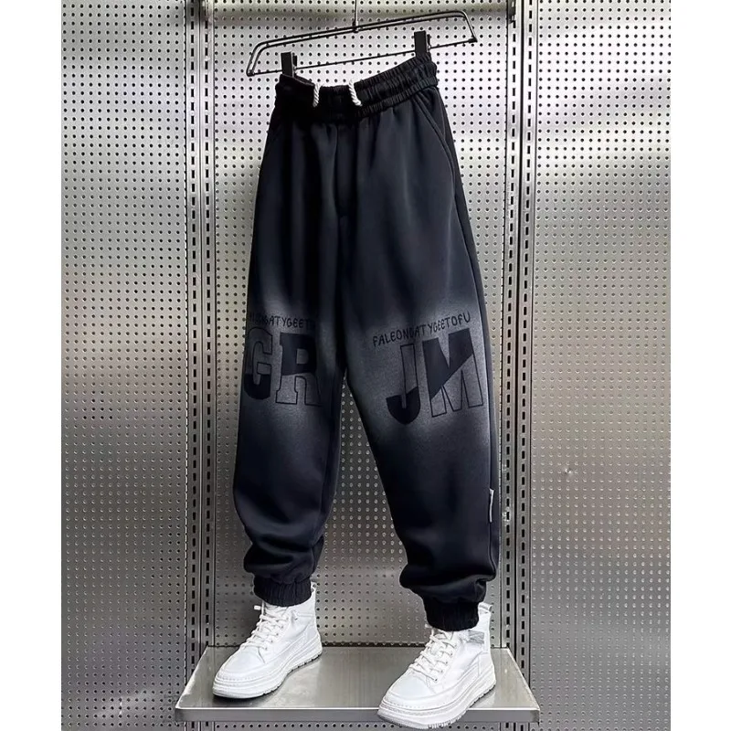 

Мужские брюки на осень-зиму, бархатные буквы, градиентные цвета, свободные и универсальные спортивные шаровары, леггинсы и спортивные штаны