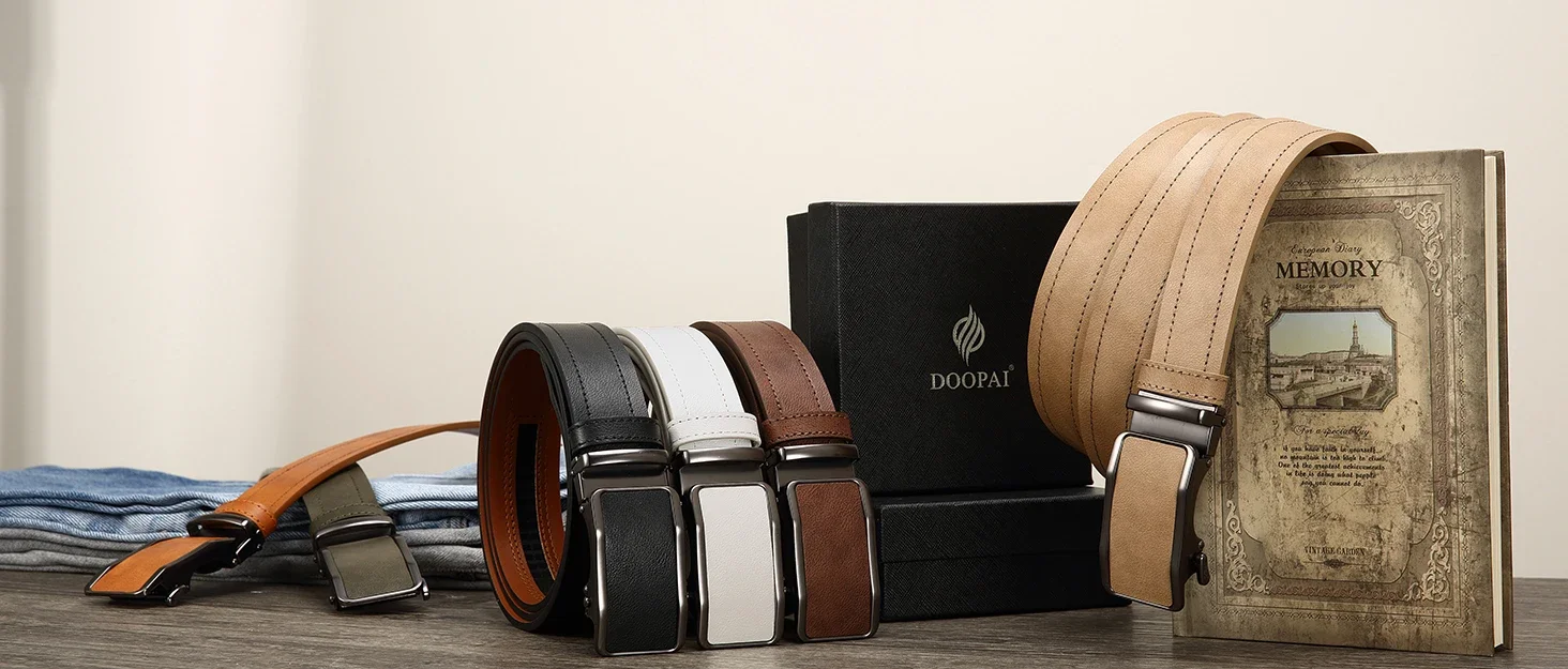 Modischer Ledergürtel für Herren, hochwertiger Ledergürtel für Herren, Business-Ratschengürtel mit automatischer Schnalle, zufällig verstellbar – Detail 2