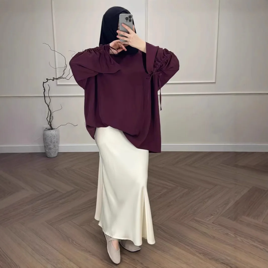 

Muslim Women 2 Piece Sets Skirt Top Drawstring Lace Up Outfits Morocco Dubai Ensemble Long Skirts 2025 Ramadan Arabic Suit