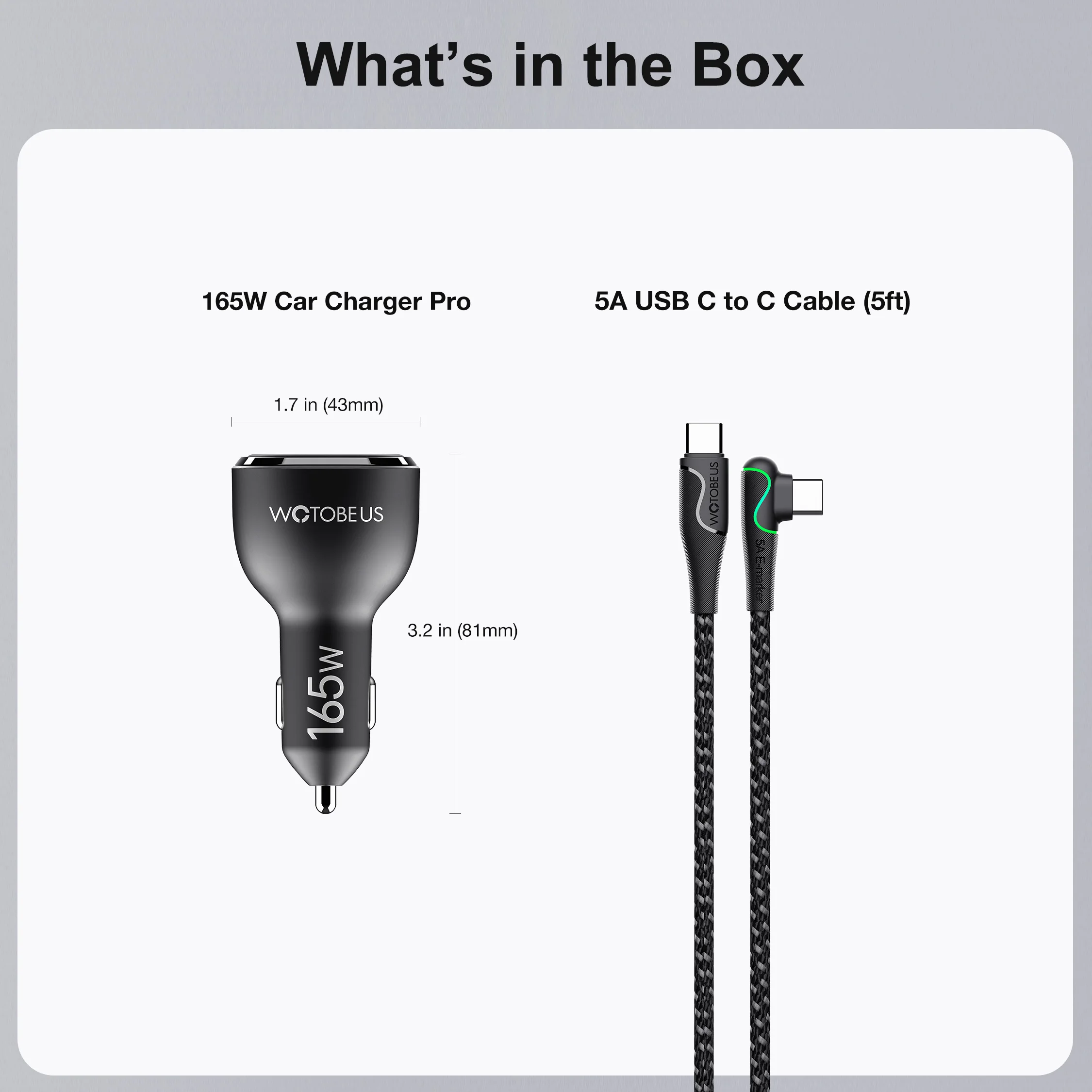 165W USB C Car Charger Adapter Super Fast Charging WOTOBEUS PD3.1 140W, PD3.0 100W PPS45W QC5 PD35W 30W for MacBook Pro 16" S22
