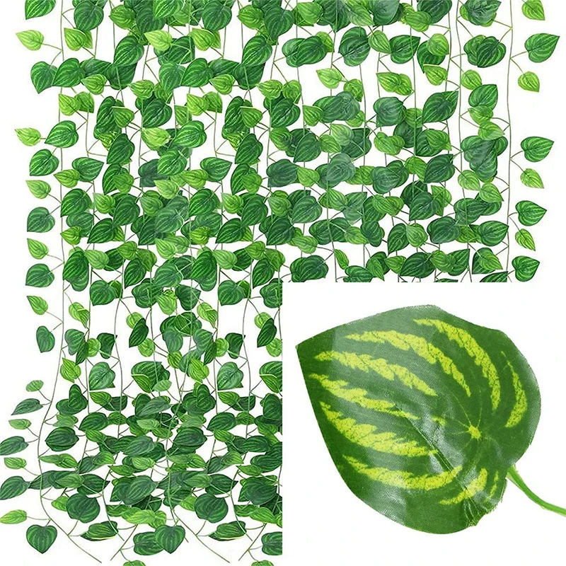 2/4/6/8/10M Künstliche Pflanzenblätter, Weinrebe, grün, gefälschte Creeper-Blatt-Efeu-Schnur für Heimdekoration, hängende Hochzeitsdekoration, Girlande – Detail 9