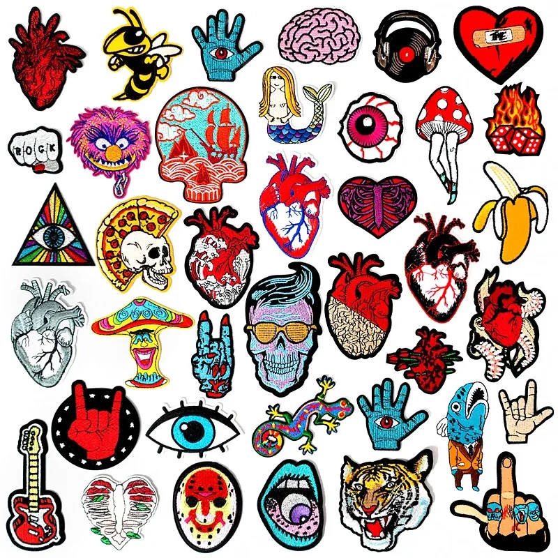 HEART EYE DIY Child Patches Embroidery For T-Shirt Iron On Appliques Clothes Jeans Stickers Badges Parche ROCK MUSIC PUNK