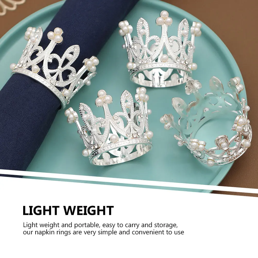 

12Pcs Pearl Crown Napkin Rings Metal Holders Holiday Table Decor Party Supplies Pearl Crown Napkin Rings Serviette Ring