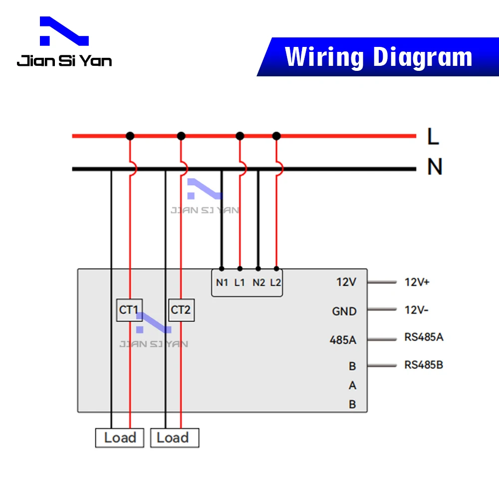 JSY-MK-193 50A Single Phase AC Metering Module RS-485 Modbus-RTU 2 Channels In Both Directions