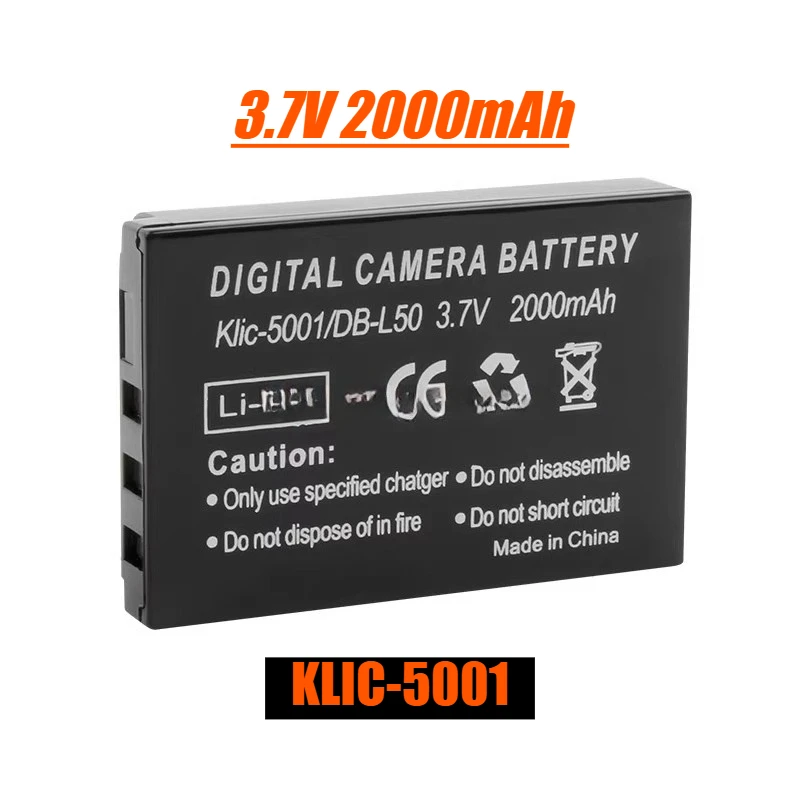 Batteria per fotocamera digitale KLIC-5001 3,7 V 2000 mAh per Kodak DX6490 DX7530