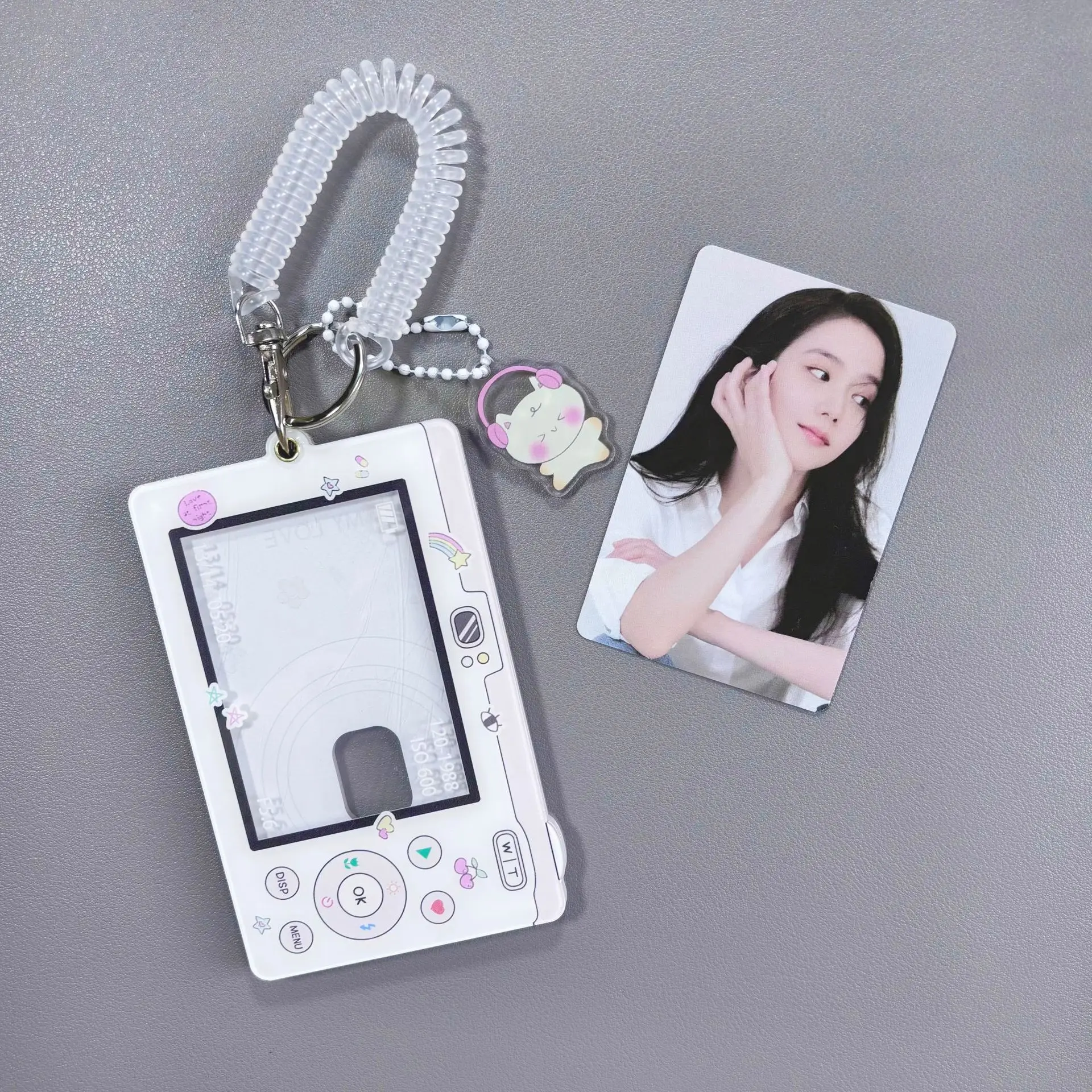 Y2k 3 Inch Acrylic Mobile Shape Photocard Holder Key Chain INS Idols Card Holder Student ID Badge Holder Bag Pendant Stationery