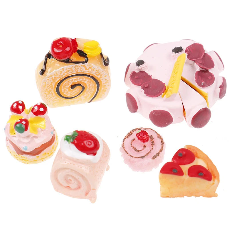 10pcs Dollhouse Miniature Dessert Food Strawberry Bread Birthday Cake Play Food