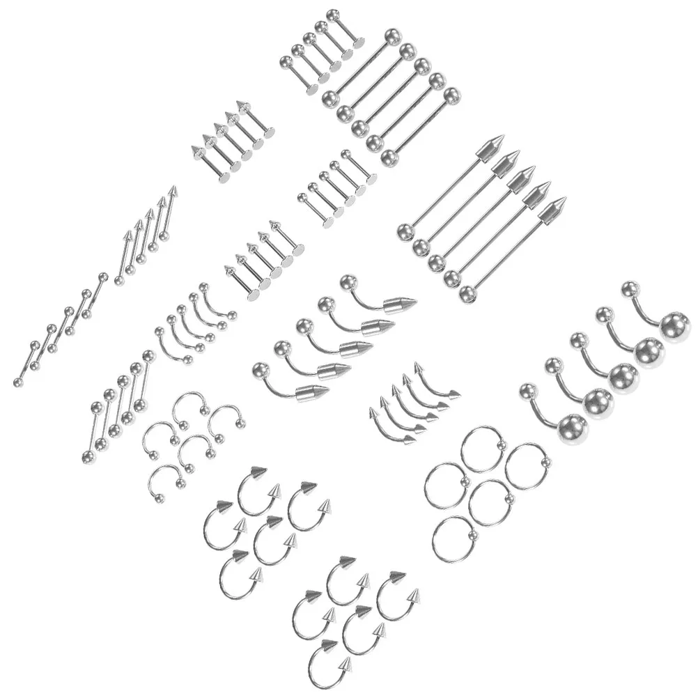 1Set Eye Catching Mixed Body Piercing Jewelry Assortment Nose Stud Lip Labret Tongue Ring Belly Button Ornament for Fashion