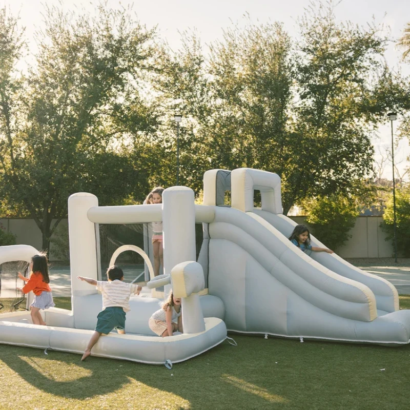 Outdoor water park Kids’ pool, soft play inflatable bounce-water combo slide double slides Basketball hoops