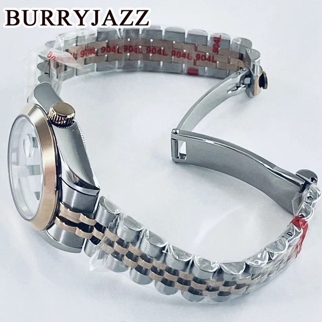 BURRYJAZZ 31mm NH05 NH06 caja de reloj caja de acero inoxidable rosa plateada con cristal de zafiro resistente al agua