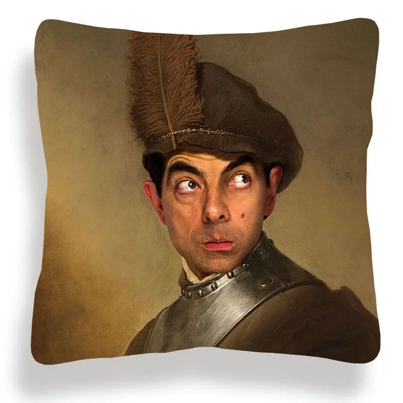 Modern Art Funny Humourous Mr Bean Cushion Covers Mona Lisa Special Decorative Pillows For Sofa 45X45cm
