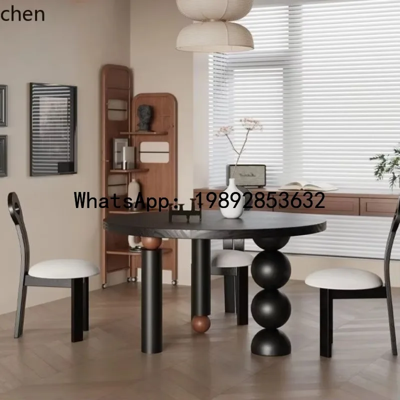 

B-1 Black Solid Wood Dining Table Vintage Round Round Table Living Room Decoration