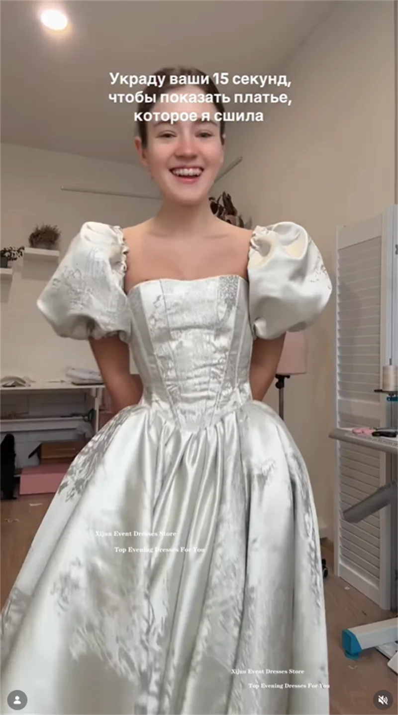 Xijun Princess White Evening Dresses A-Line Puff Sleeves Long Birthday Party Dresses Embroidery Formal Wedding Gowns Customized