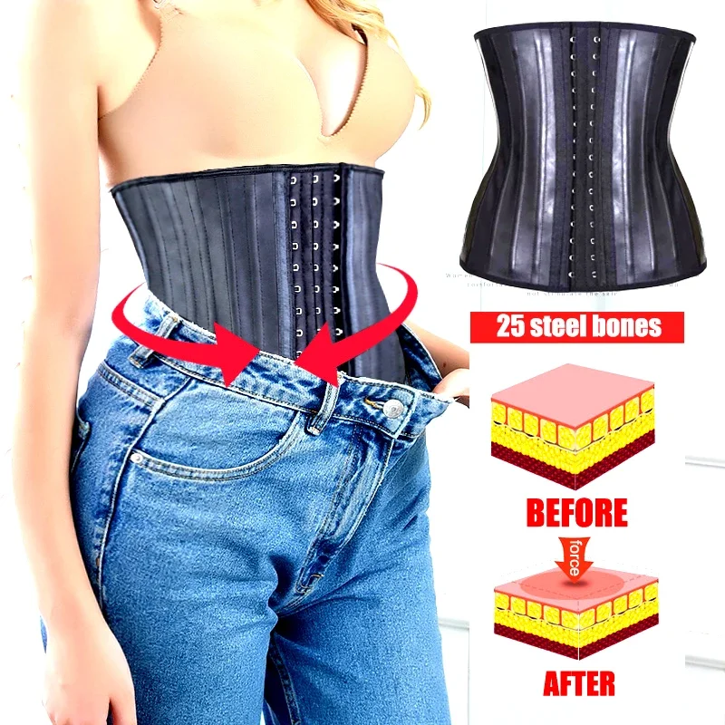 Latex Shapewear Long Torso 25 Steel Bones Firm Rubber Waist Trainer Fajas Colombian Girdles Body Shaper Belt Waist Strap Trimmer