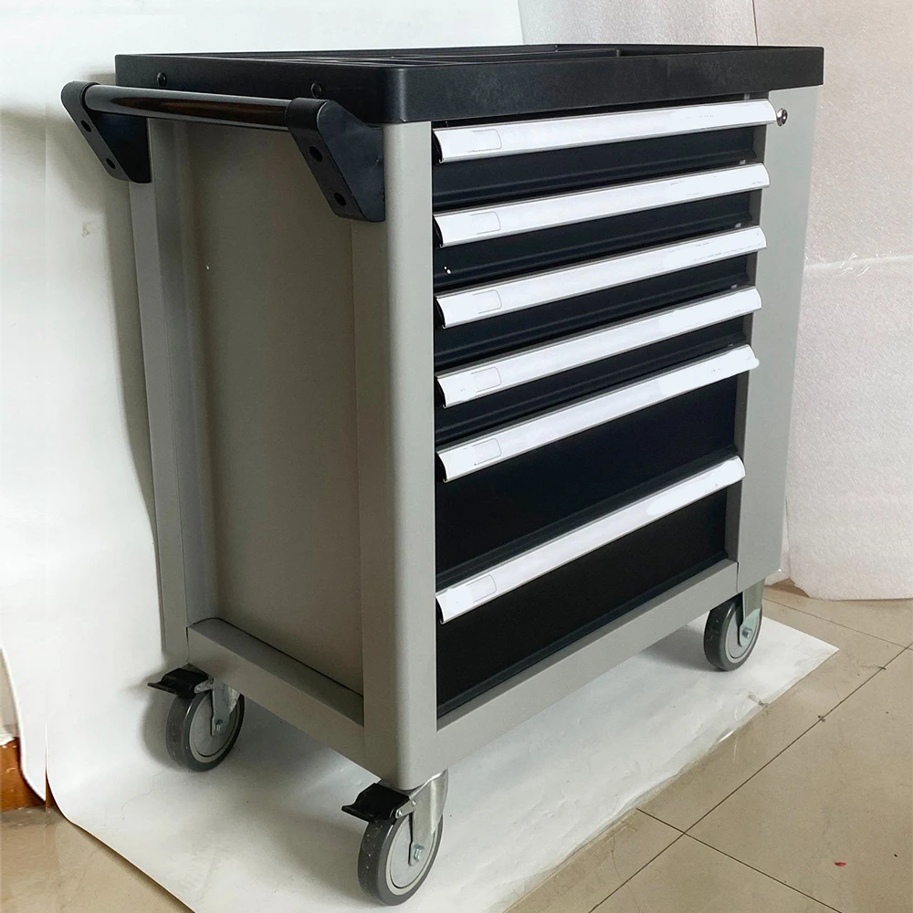 Gray And Black Tool Storage High Quality Auto Repair Shop 6 Drawers Tool Cabinet Trolley