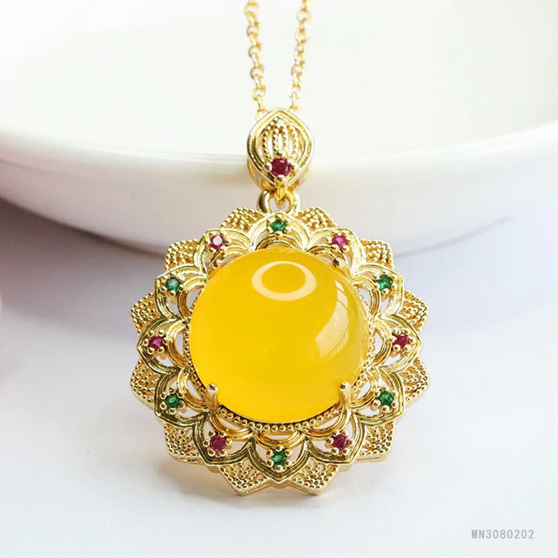 Chalcedony Pendant Chicken Oil Yellow Agate Sunflower Necklace