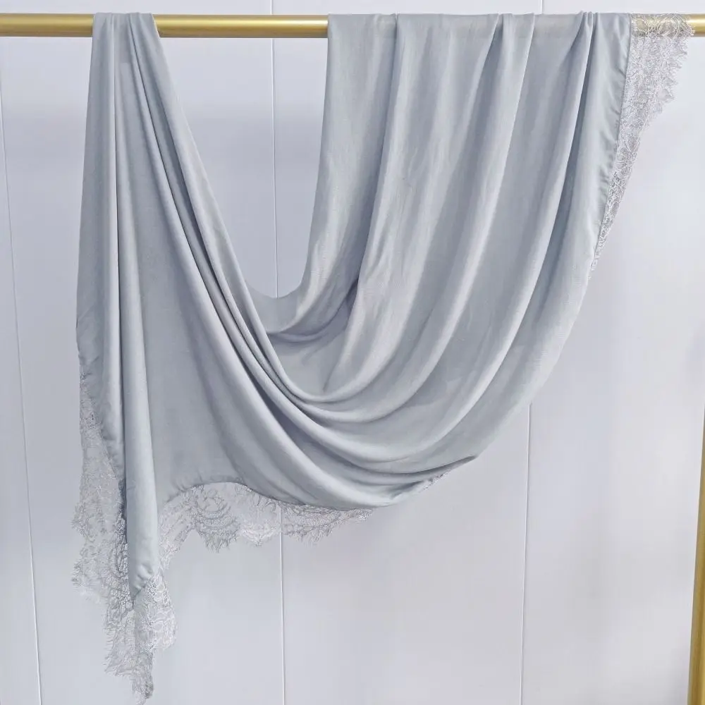 

New with Lace Trim Muslim Instant Turban Cotton Solid Color Turbans Head Breathable Full Cover Plain Hijab