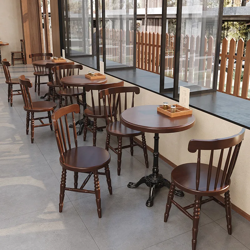 Retro Commercial Restaurant Solid Wood Tables And Chairs Coffee Shop Milk Tea Store Table And Chair Set Restaurant Furniture