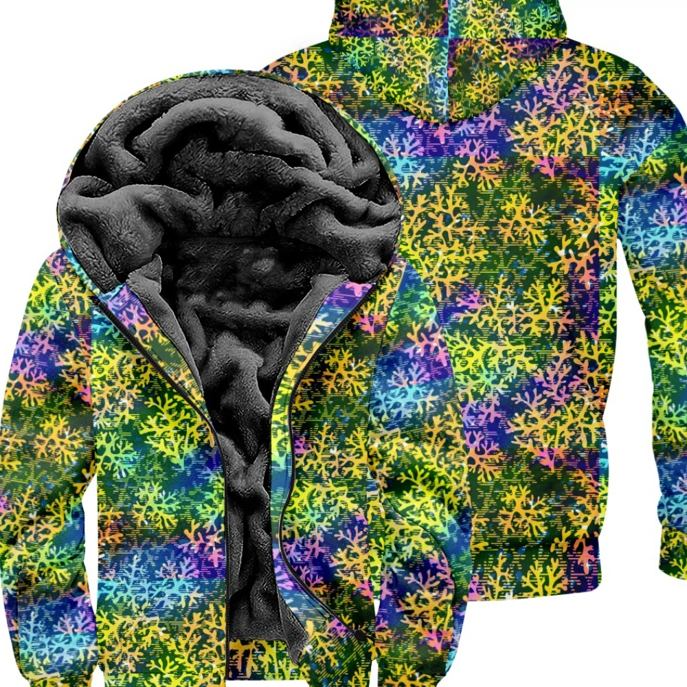 Zipper Hoodies Cardigans Blocks Wave Cute Cartoon Print Thick Outdoor Home Wear Fleece Casual Streetwear Men Women Clothing