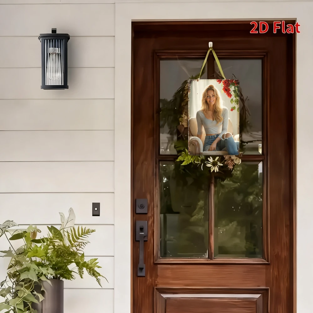 CIFBUY Retro Blonde Woman Aluminum Wall Art Waterproof Durable Decor For Home Bathroom Kitchen Garage Bar Hanging Sign Plaque