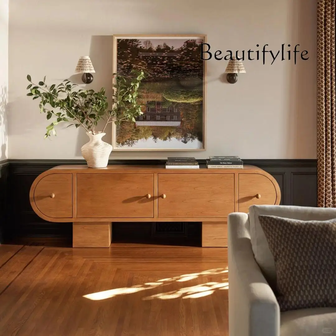 

Creative dining side cabinet antique solid wood French living room creative art locker storage log style