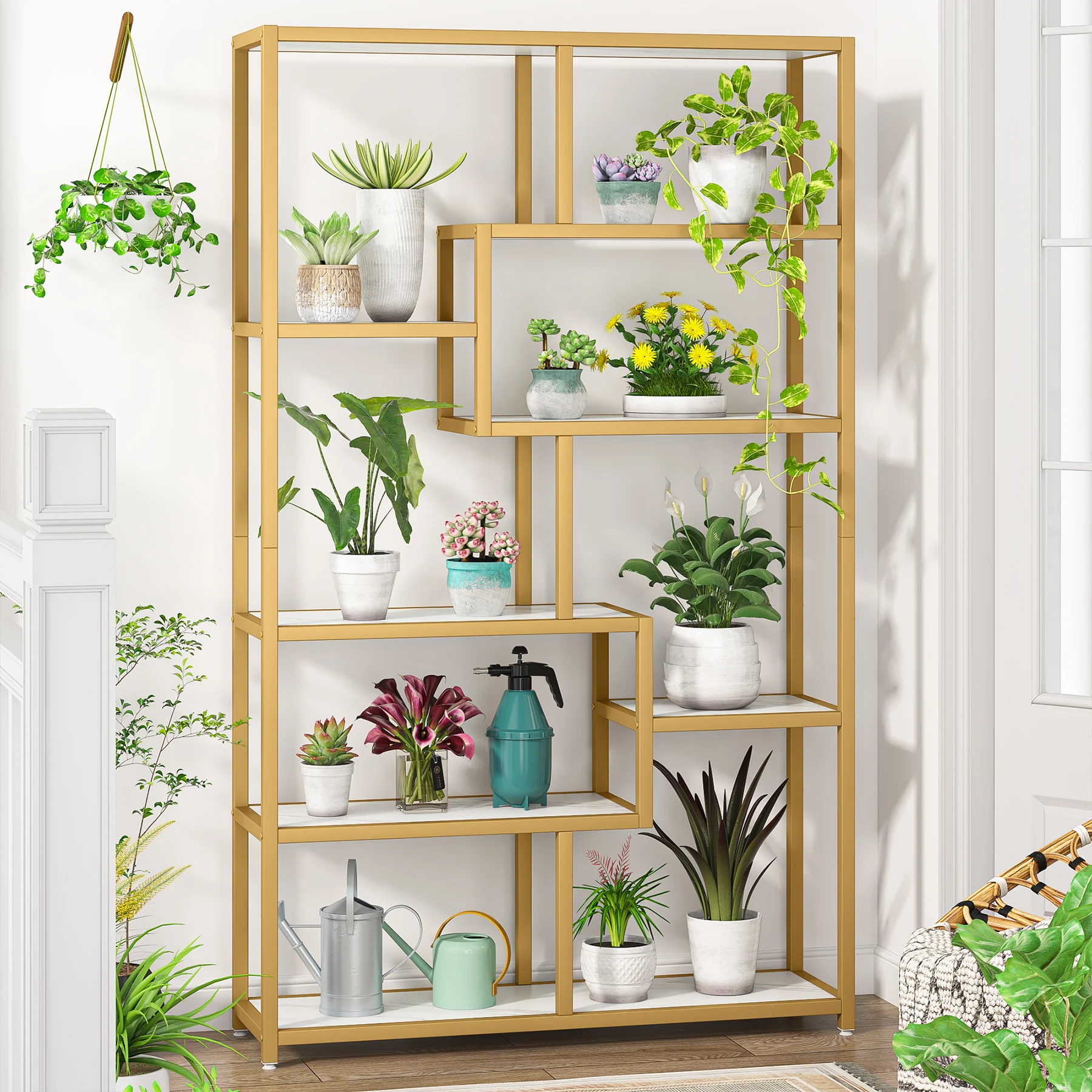 Tribesigns Bookshelf 5 Tier Etagere Bookcase, Modern Gold Book Shelf Organizer Display Rack with 8 Open Storage Shelf image 2