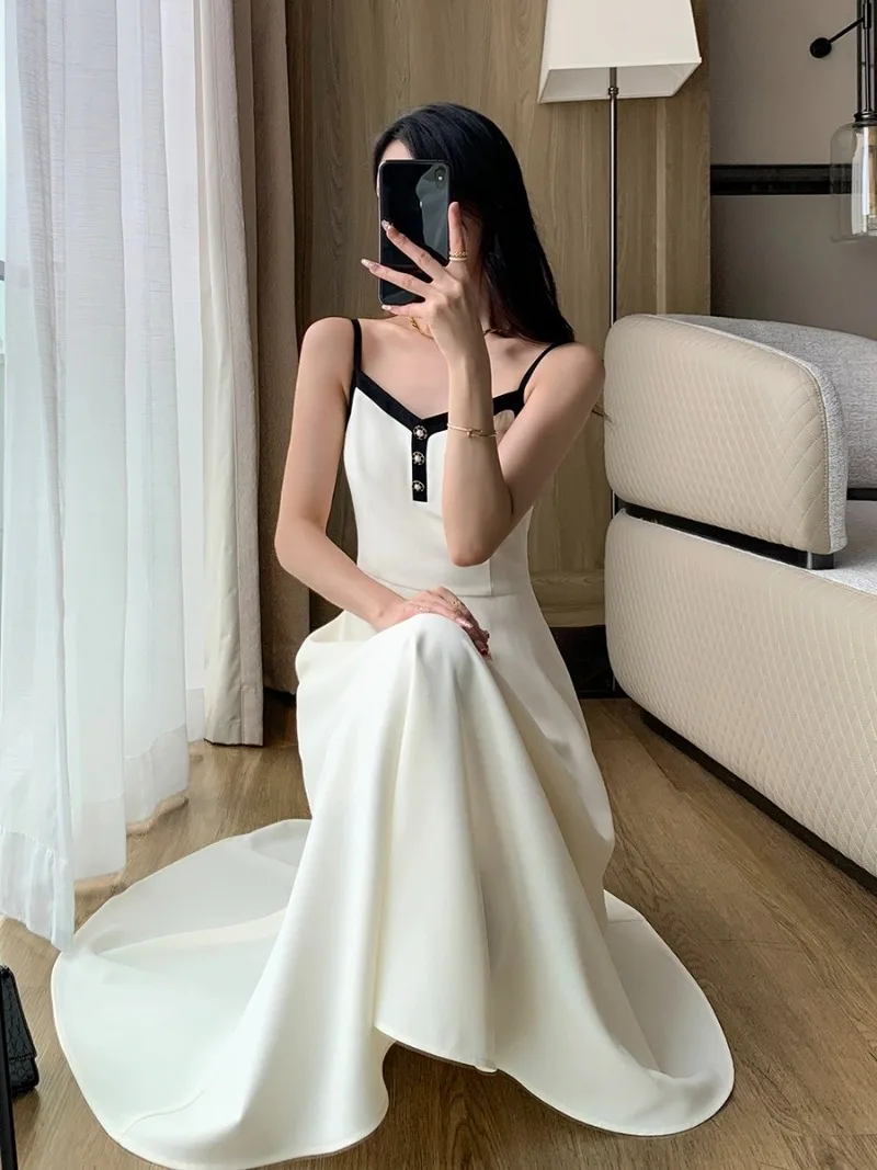 New High End French Dress Sets Women Contrast Color Long Sleeve Short Jacket Coat + Sexy Sling Dresses 2 Piece Outfits Elegant