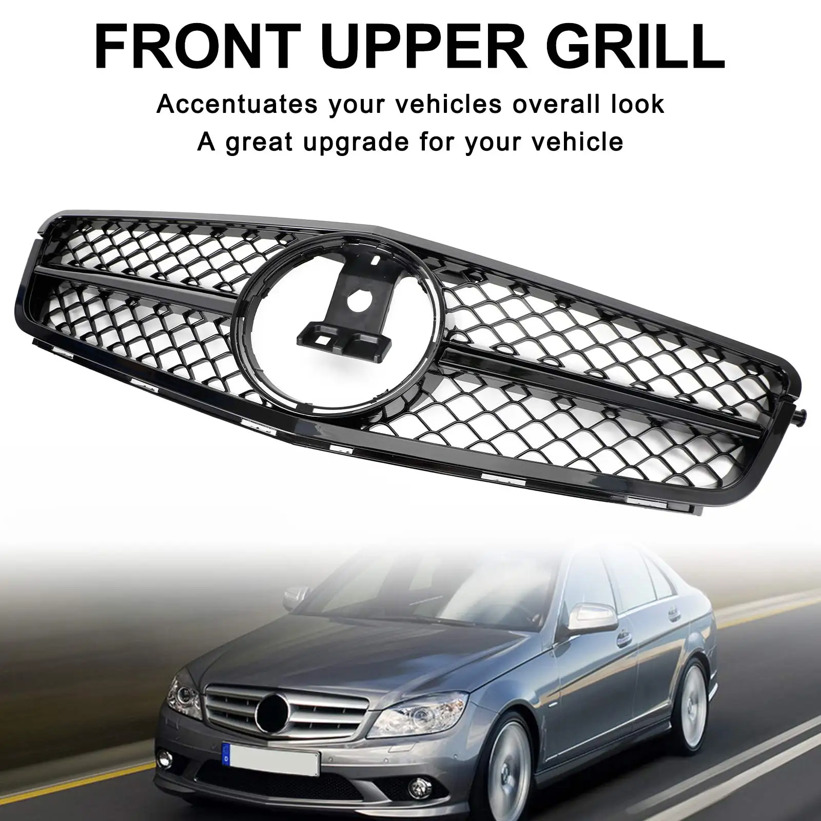 AMG Front Bumper Grille Grill Fit for C-Class Benz W204 C300 C350 2008-2014 w/LED