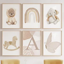 Boho Bear Elephant Butterfly Rocking Horse Rainbow Wall Art Canvas Painting Posters And Prints Pictures for Baby Kids Room Decor