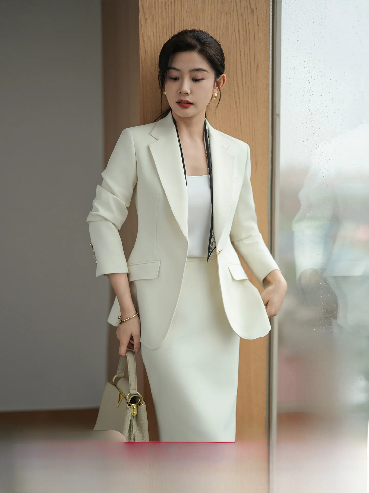 

Spring Busin Women's Suit Set High Waist Bodycon Skirt Formal Workwear Profional White Ensemble Ele Conference Outfit