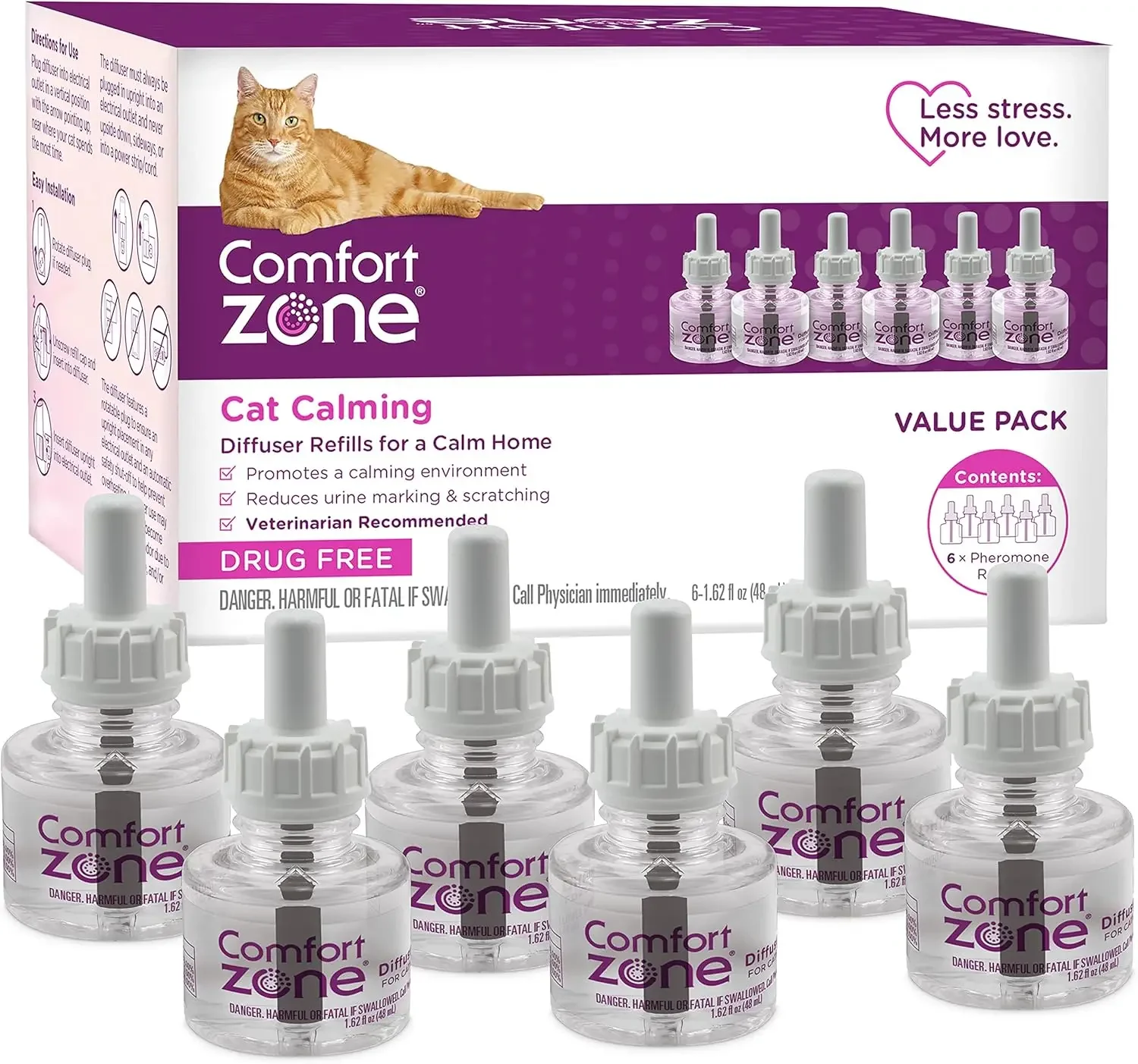 

Cat Calming Diffuser Refill 6 Pack – Reduce Anxiety, Stress & Scratching, 180-Day Supply