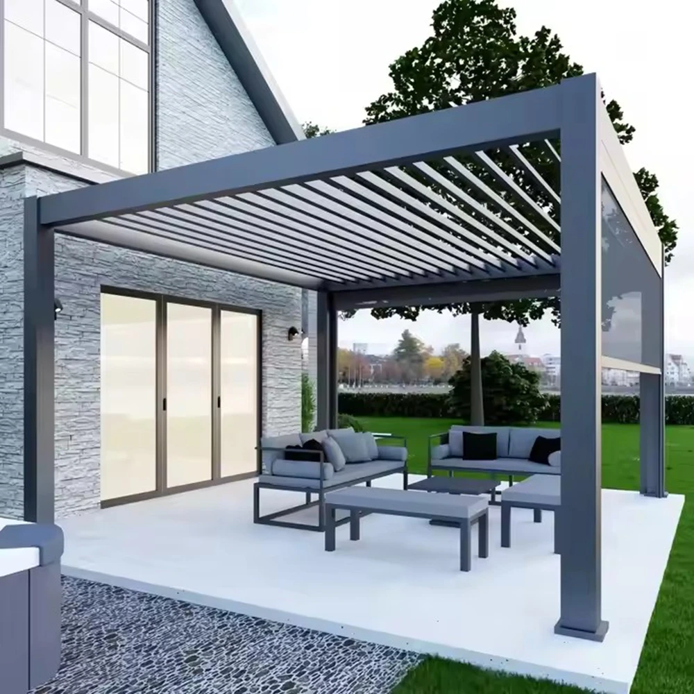 Alexa Tuya Smart Outdoor Windproof Electric Ziptrack Blind, Custom Motorized Roller Shades for Garden,Garage,Balcony