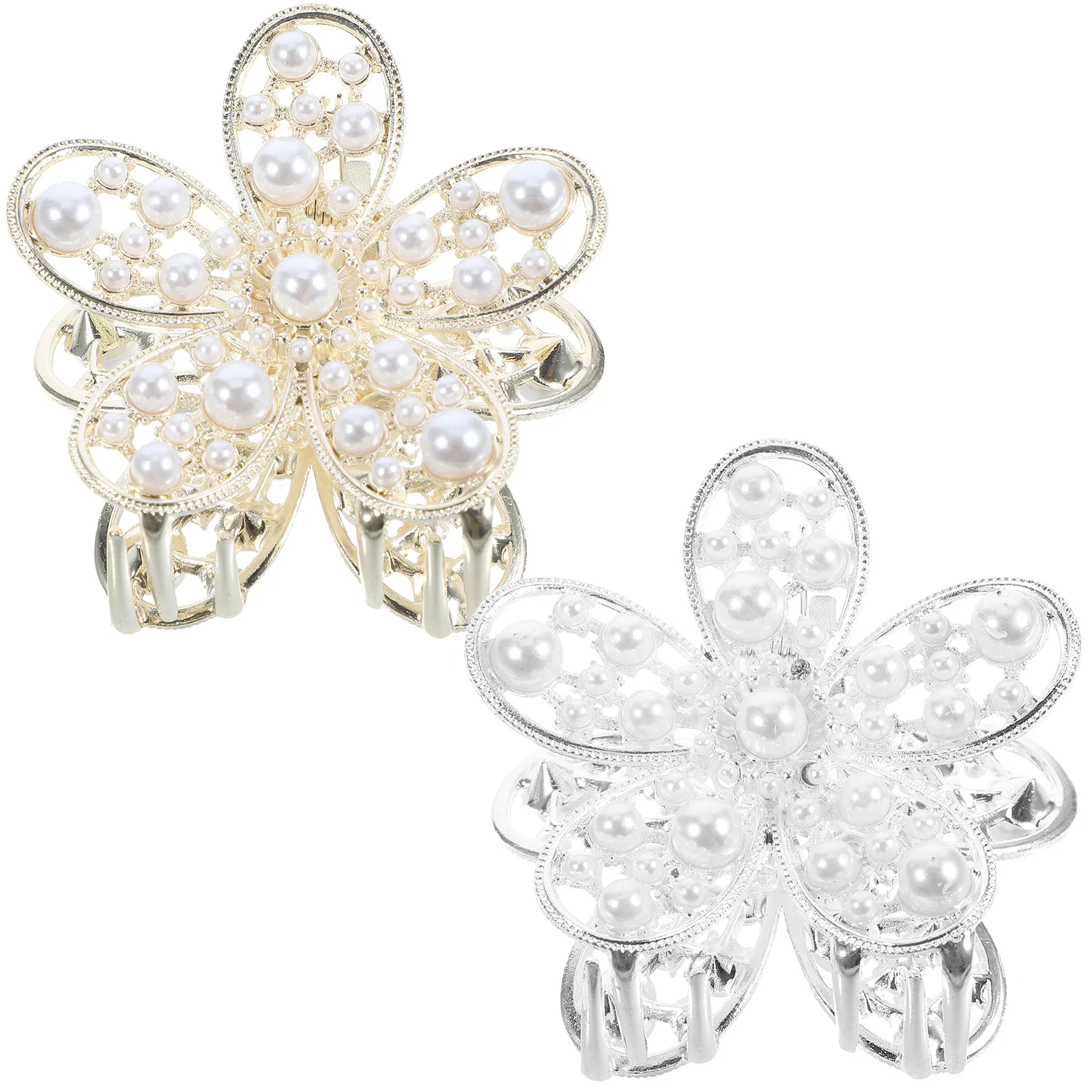 

2 Pcs Hollow Out Alloy Hair Claws Clip Rhinestones Pearl Clips No Slip for Women with Pearls