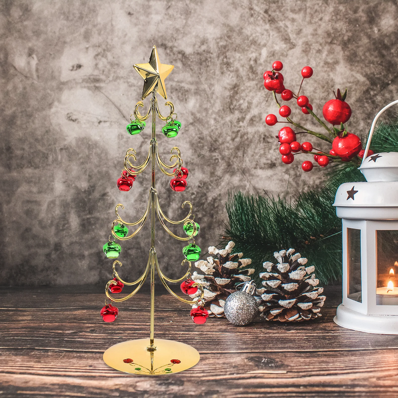 

Iron Xmas Tree Ornament Small Desktop Christmas Decor Bell Adornment Metal Holiday Decoration Iron Xmas Tree Tabletop Decor