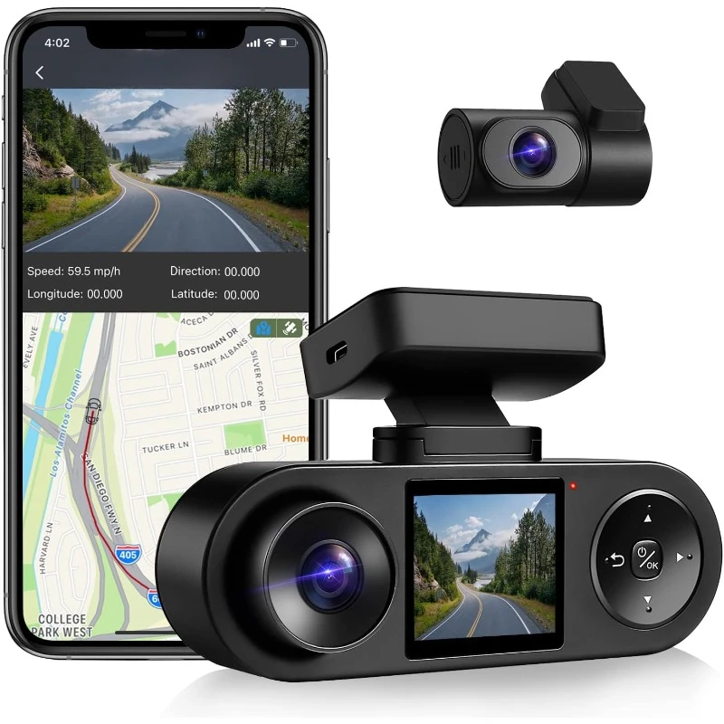 3 Channel Dash Cam Front and Rear Inside with GPS WiFi, Infrared Night Vision, Supercapacitor