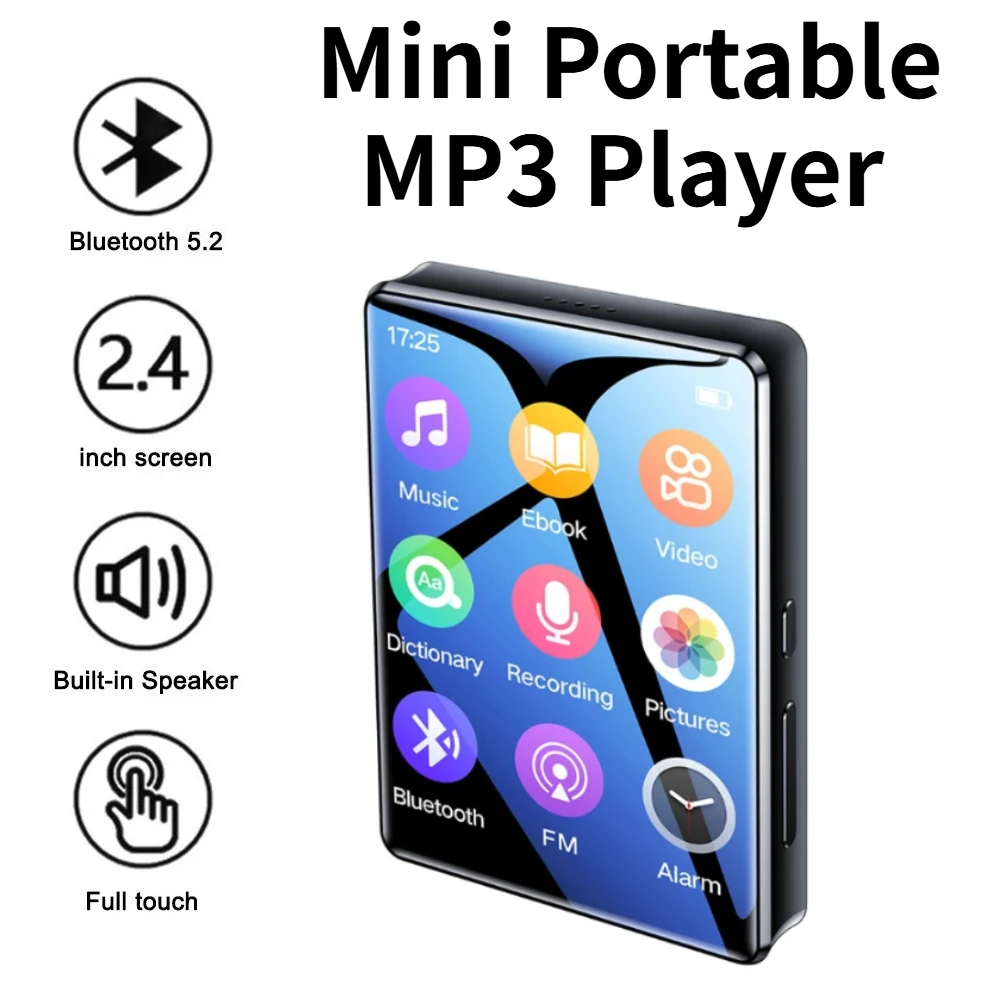 مشغل MP3 بشاشة كاملة، مشغل موسيقى ستيريو هاي فاي بلوتوث، تشغيل فيديو MP4 صغير محمول مع تسجيل راديو FM لـ Walkman