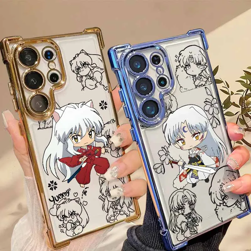 Coque de téléphone souple en silicone anti-chute plaqué, motif anime Inuyasha mignon, pour Samsung S26 S25 Edge S24 S23 S22 S21 S20 Ultra Plus