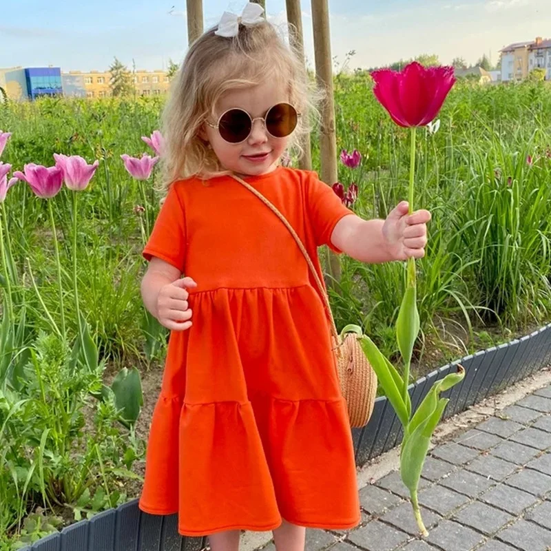 Summer Mommy and Daughter Matching Clothes Short Sleeve Solid Color Mother and Daughter Dress Casual Family Matching Outfits