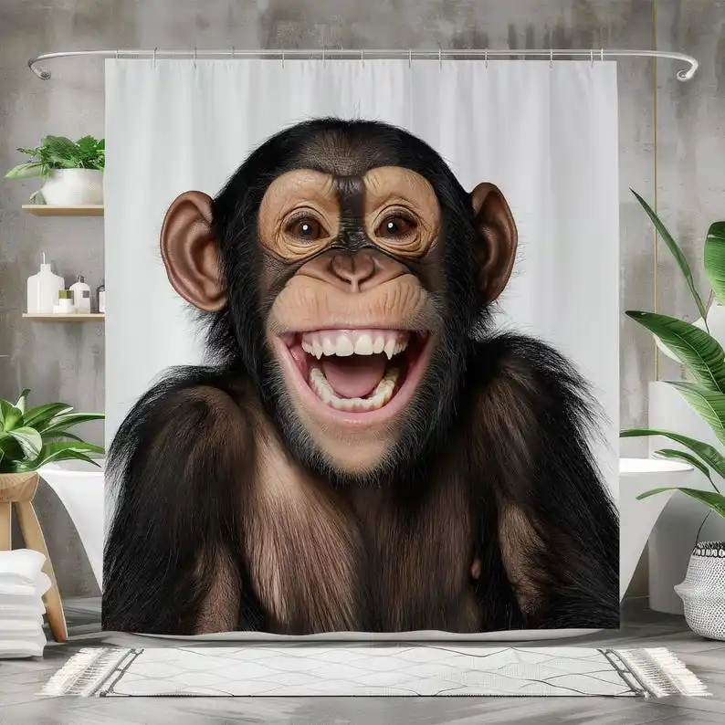 

Funny Monkey Shower Curtain, Bathroom Decor, Cute Bath Curtain, Waterproof Fabric, Animal Print Bathroom Curtain, Gorilla Decor