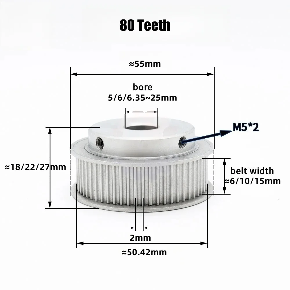 Gt2 Timing Pulley 2GT 80 Tooth Black And Silver BF Type Hole Diameter 5~25 mm Belt Wide 6/10/15 mm For 3D Printer Parts