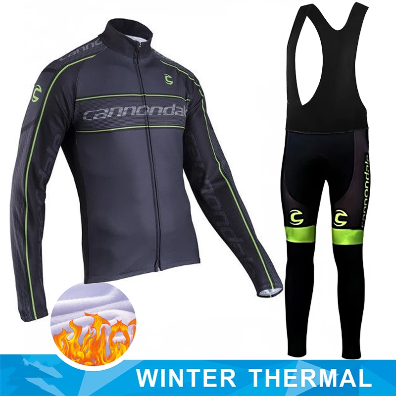 

Winter Cycling Jersey Men Thermal Fleece Mens Clothes Cannondale Long Sleeve Bicycle Men's Pants Bib Clothing Man Suit Set Retro