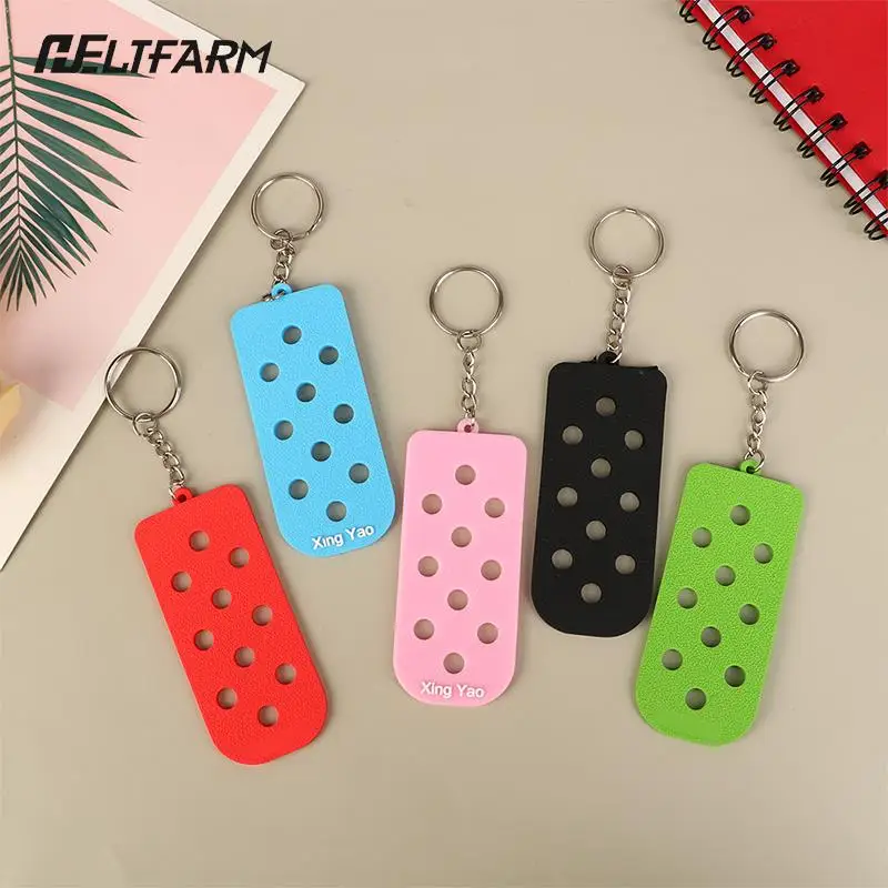 EVA Keychain With Holes DIY Key Chain For Croc Charms Croc Jeans Storage Key Board Soft Key Ring Fit Clog Pins