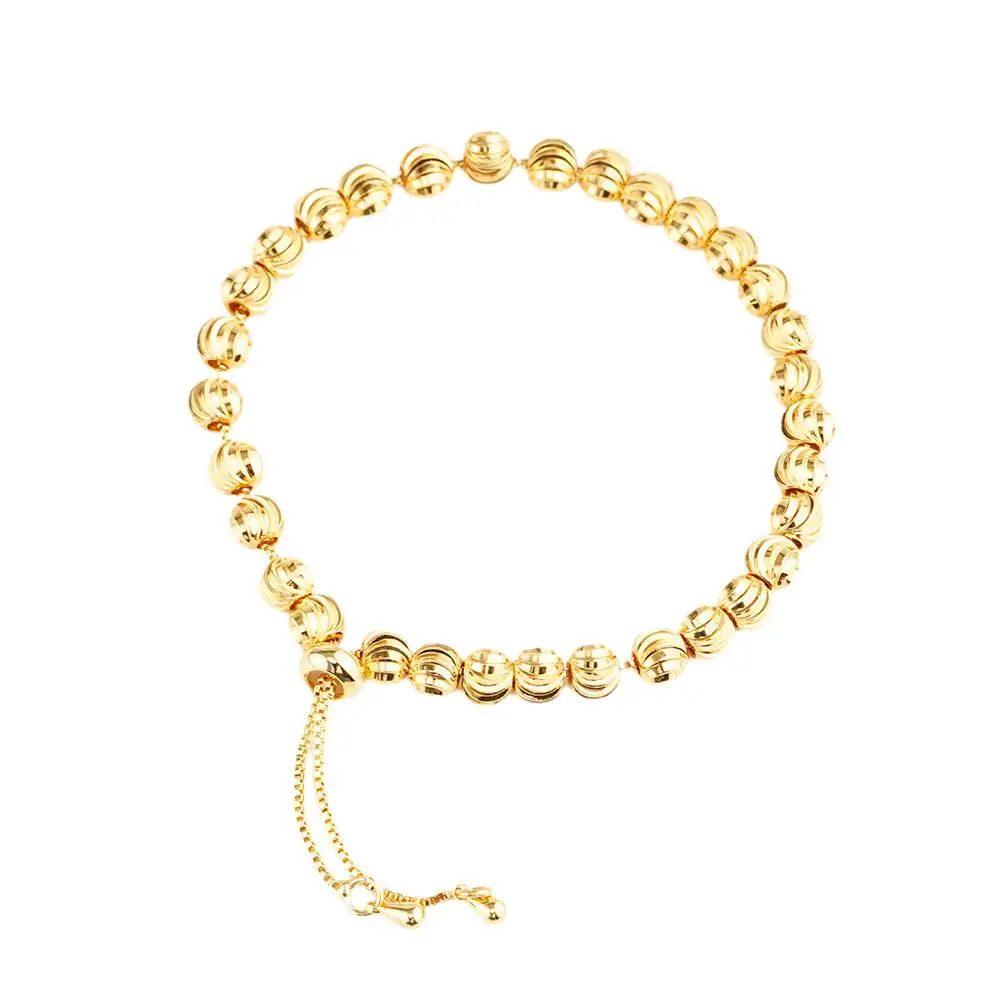 Golden Bracelet Gold Beads Pull-out Adjustable Bracelet Gold Color Chain Bangle For Women Girl Men Beads Jewelry Gifts