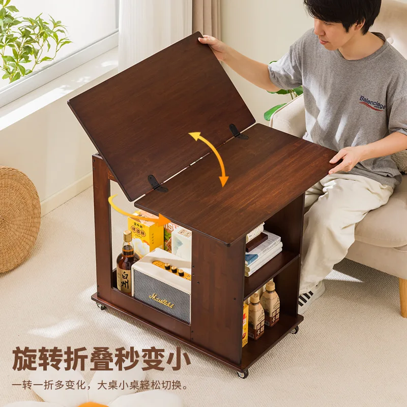 

Movable side table coffee table medieval small table sofa side cabinet small apartment folding cart living room shelf solid wood
