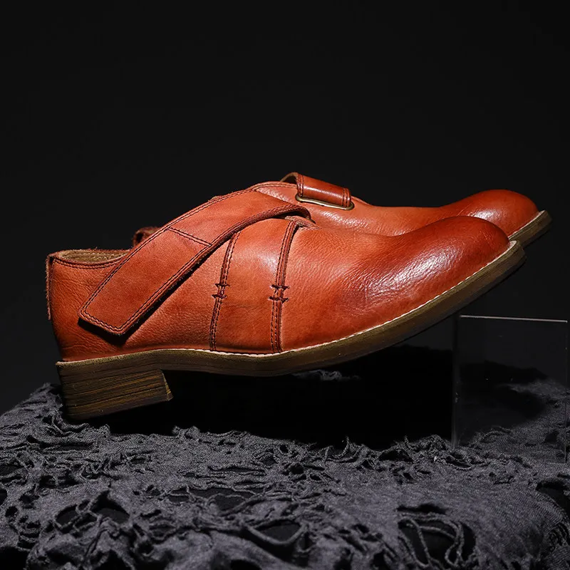 

Men's Business Low-top Casual Leather Shoes Four-season New Arrival Round-toe Lightweight Velcro-strap Genuine Leather Loaf