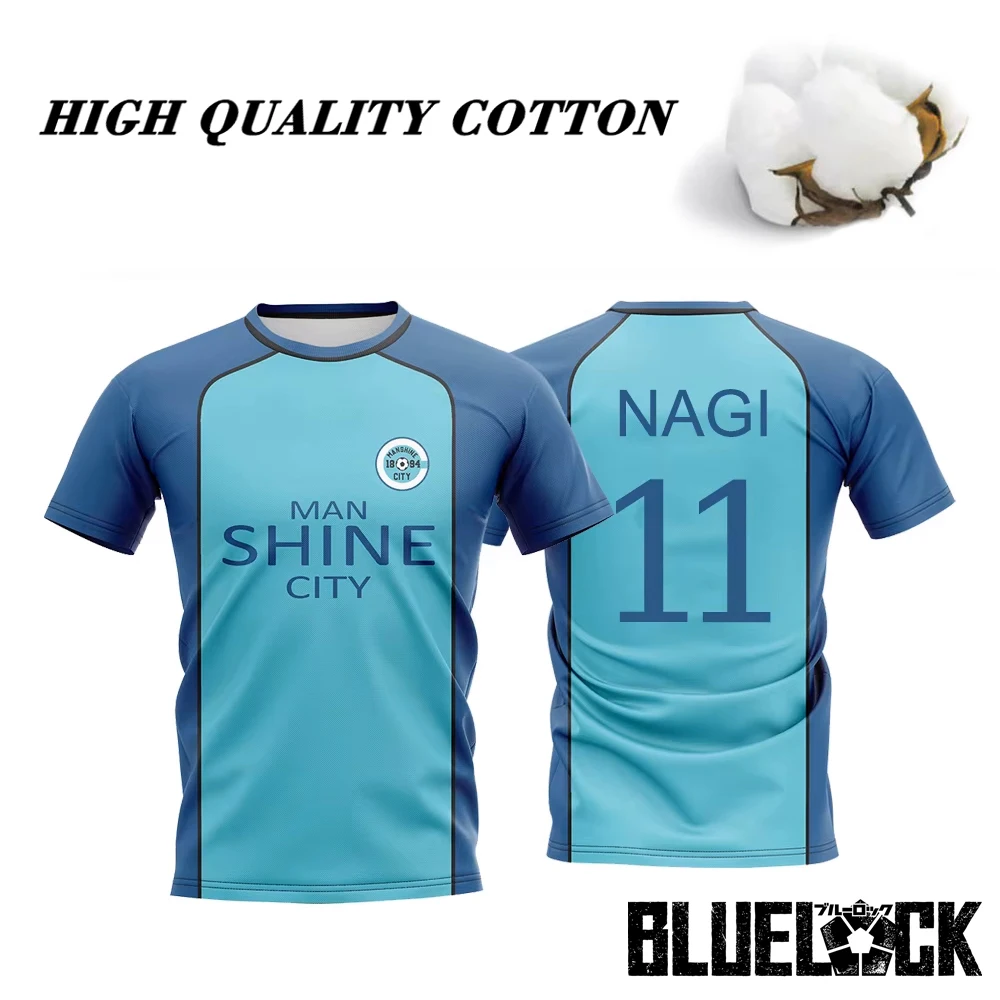 

Blue Lock Manshine City Uniforms Jersey High Quality Cotton T-shirt NAGI Japanese Anime Cosplay Tops Men's And Women's Maillot