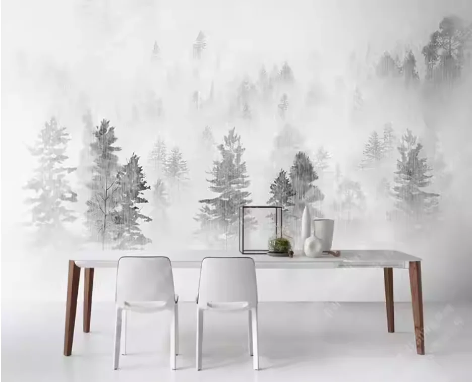 custom Nordic Jungle Art Black White tree Wall paper Mural Living Room Theme Dining Room TV Background Wallpaper 3D wall sticker