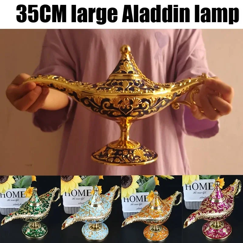 

35cm Aladdin Magic Lamp Retro Home Decoration Traditional Fairy Tale Wishing Genie Props Pot Crafts Decor Room Vintage Ornament