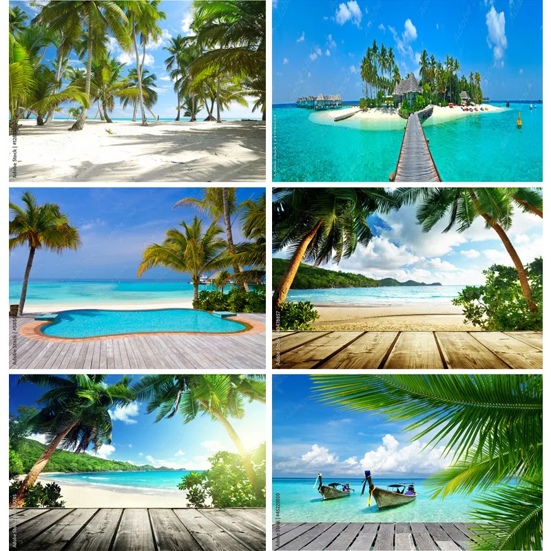 

Tropical Sea Beach Palms Tree Photography Background Natural Scenic Photo Backdrops Photocall Photo Studio HHB 05