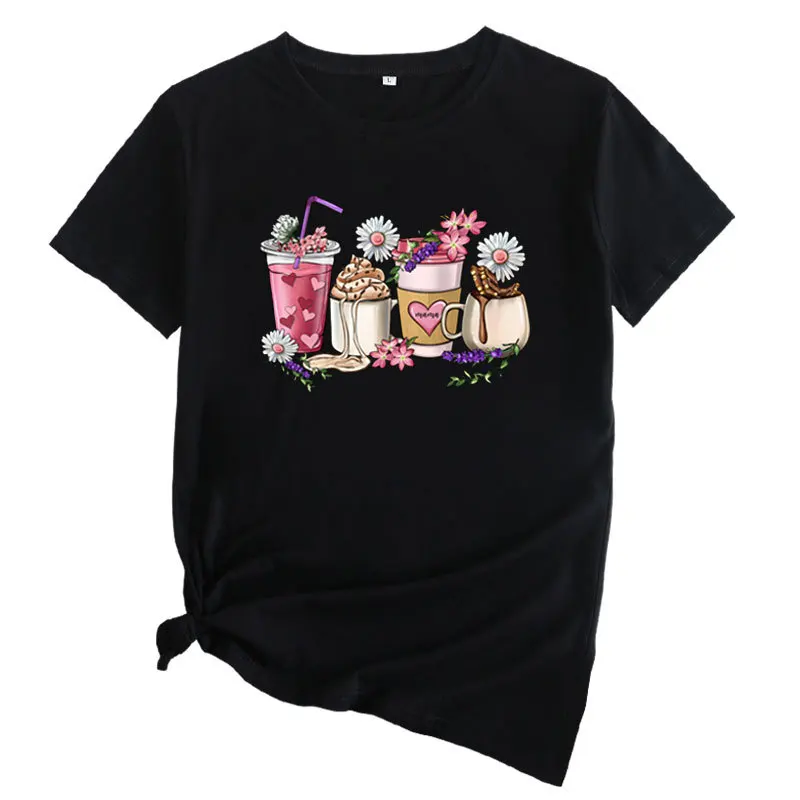 تي شيرت نسائي عصري بياقة دائرية من القطن، محبوك بكثافة، مناسب للصيف، ملابس الشارع، مريح، مصنوع من القطن الخالص